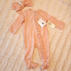 Daisy Pink Ribbed Footie Pajama Ruffle Butt with Bow Jessica Simpson 6-9 Months